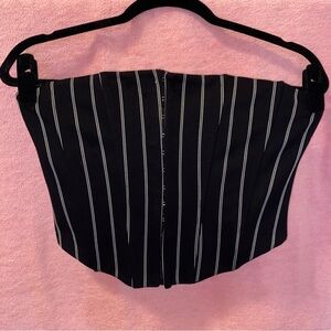 Pinstripe Bustier Top Corset Sleeveless XL Extra Large Black White Lady Boss